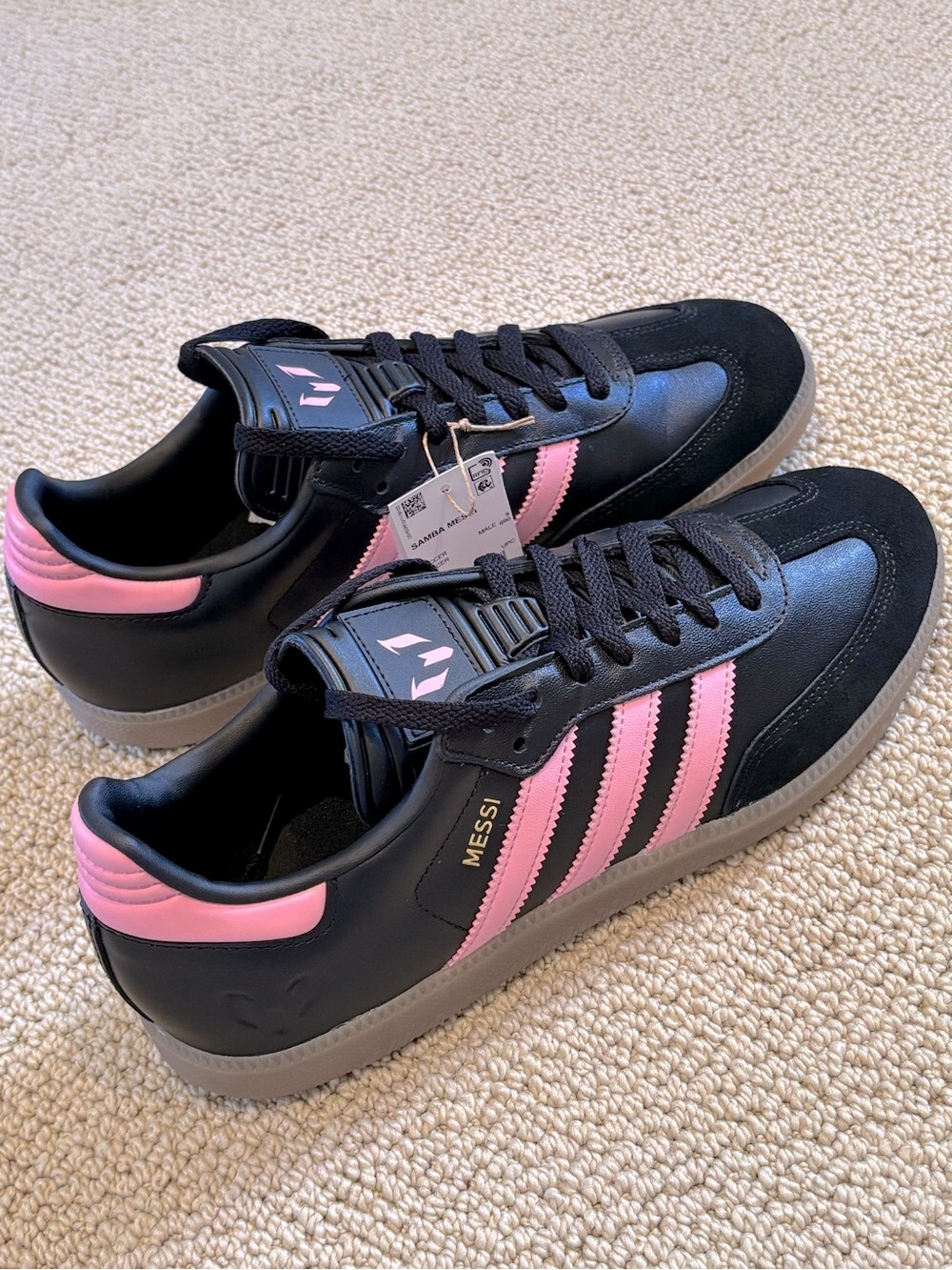 New ADIDAS SAMBA MESSI Black Sneakers with Pink Stripes